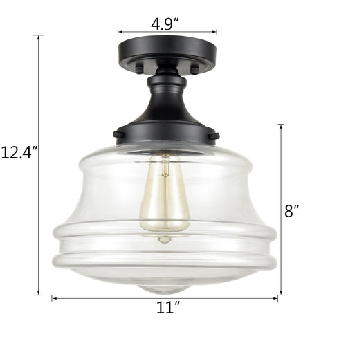 Black Glass Industrial Semi Flush Mount Ceiling Light for Hallway